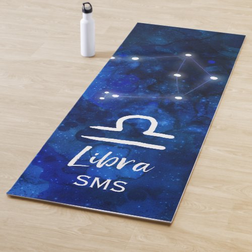 Libra Zodiac Constellation Blue Galaxy Monogram Yoga Mat