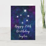 Libra Zodiac Constellation Happy Birthday Card<br><div class="desc">This cosmic and celestial birthday card can be personalized with a name or title such as mom, daughter, granddaughter, niece, friend etc. The design features the Libra zodiac constellation on a dark blue and purple watercolor galaxy background with scattered stars. The text combines handwritten script and modern serif fonts for...</div>