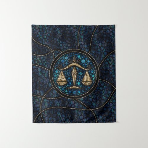 Libra Zodiac Dot Art Style Abalone Gold Tapestry