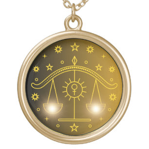 Libra Zodiac Emblem Minimal Celestial Symbol Gold Plated Necklace