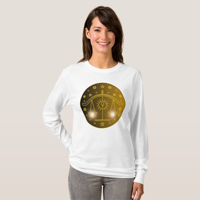 Libra Zodiac Emblem | Minimal Celestial Symbol T-Shirt (Front Full)