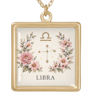 LIBRA ZODIAC FLORAL GOLD TONE  PLATED NECKLACE