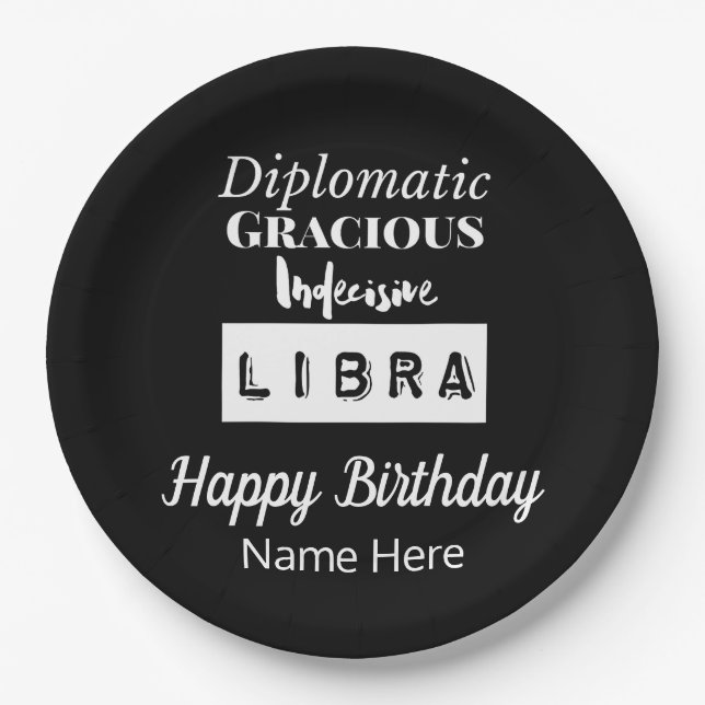 Libra Zodiac Fun Characteristics Birthday Paper Plates (Front)