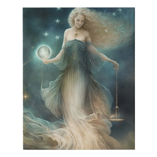 Libra Zodiac Goddess Art | Mystical Astrology Faux Canvas Print (Front)