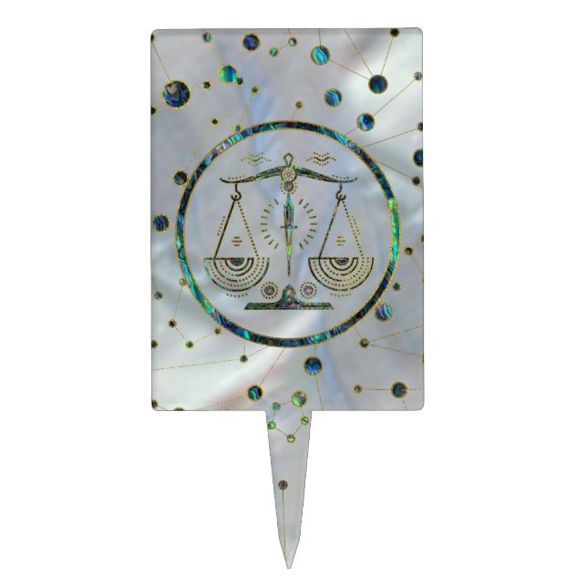 Libra Zodiac Gold Abalone on Constellation Cake Topper (Front)