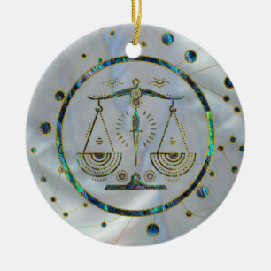 Libra Zodiac Gold Abalone on Constellation Ceramic Ornament