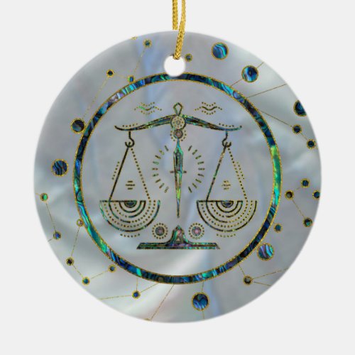 Libra Zodiac Gold Abalone on Constellation Ceramic Ornament
