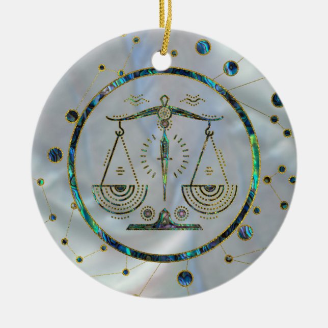 Libra Zodiac Gold Abalone on Constellation Ceramic Ornament (Front)