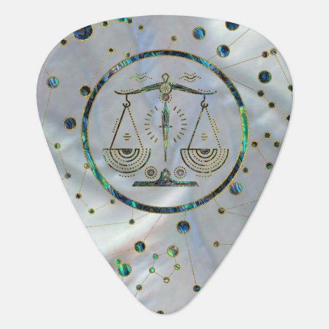 Libra Zodiac Gold Abalone on Constellation Guitar Pick (Front)
