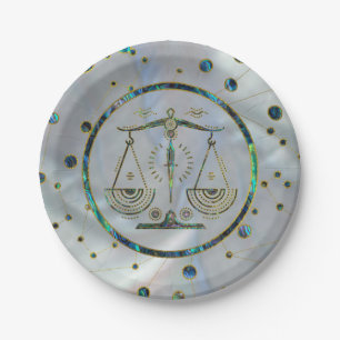 Libra Zodiac Gold Abalone on Constellation Paper Plates