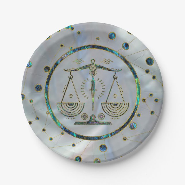 Libra Zodiac Gold Abalone on Constellation Paper Plates (Front)