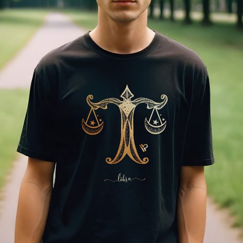 Libra Zodiac Gold Monochrome Graphic T_Shirt