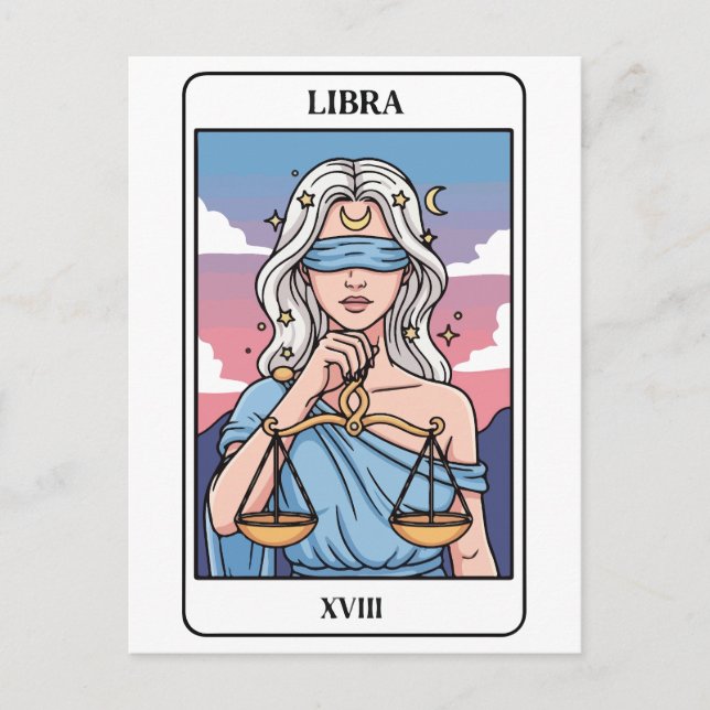 Libra Zodiac Illustration Tarot Style Postcard (Front)