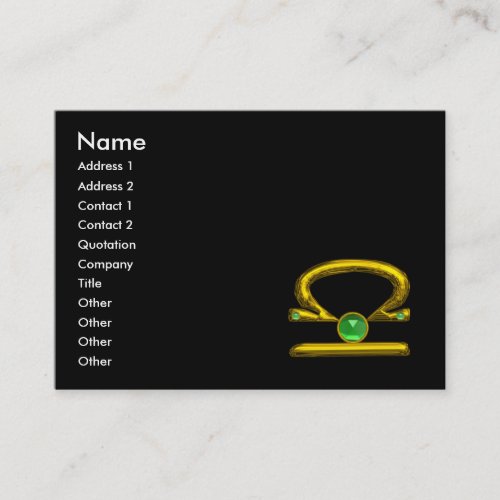 LIBRA  ZODIAC JEWEL Green Emerald  Gold Black Business Card