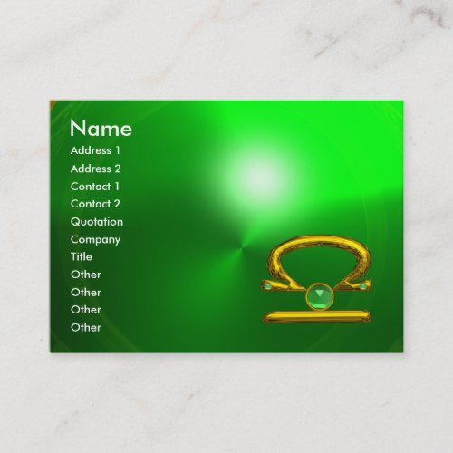 LIBRA  ZODIAC JEWEL Green Emerald  Gold Business Card