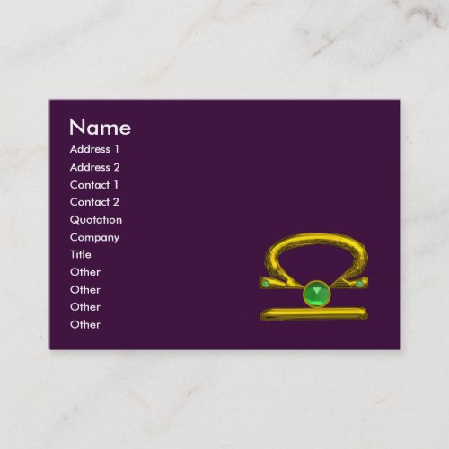 LIBRA  ZODIAC JEWEL Green Emerald  Gold Purple Business Card