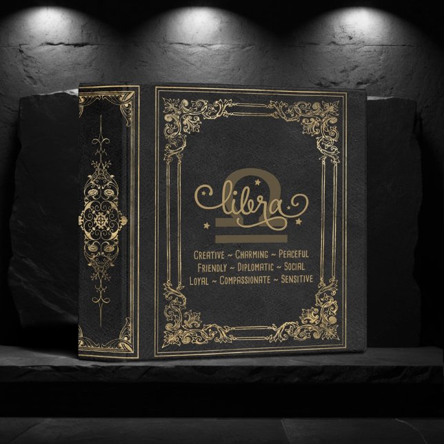 Libra Zodiac | Ornamental Black and Gold Album 3 Ring Binder (Creator Uploaded)