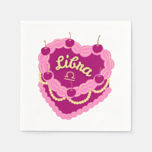 Libra Zodiac Pastel Heart Birthday Cake Napkins