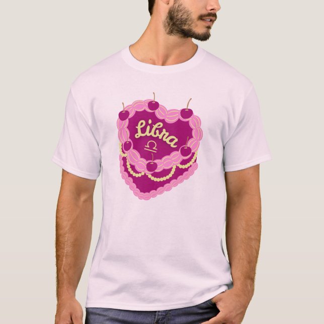 Libra Zodiac Pastel Heart Birthday Cake T-Shirt (Front)