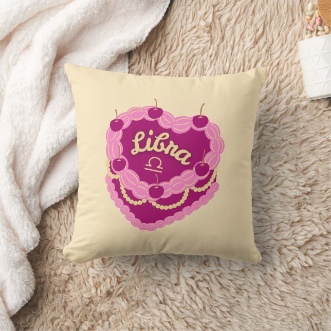 Libra Zodiac Pastel Heart Birthday Cake Throw Pillow (Blanket)