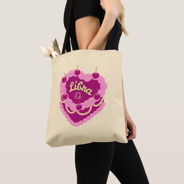 Libra Zodiac Pastel Heart Birthday Cake Tote Bag (Close Up)