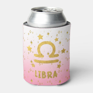 Libra Zodiac Pink and Gold Can Cooler