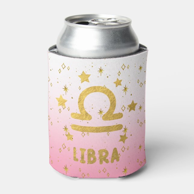Libra Zodiac Pink and Gold Can Cooler (Can Front)
