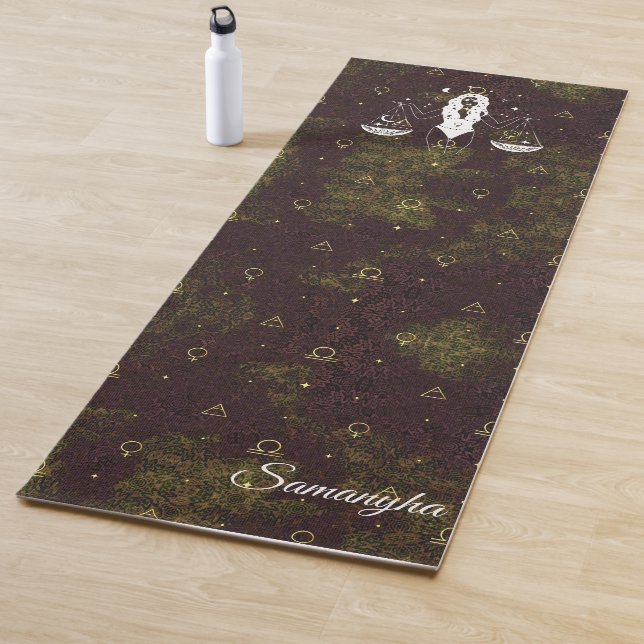 Libra Zodiac  Purple Gold Oriental Flower Yoga Mat (In Situ)