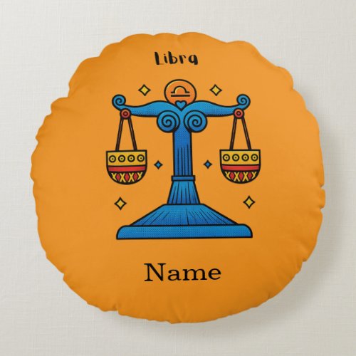 Libra Zodiac Retro Pop Art - Personalized Gift Round Pillow
