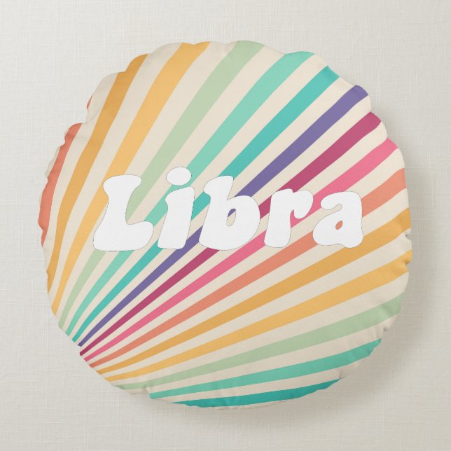 Libra Zodiac Retro Rainbow Astrology Round Pillow (Front)