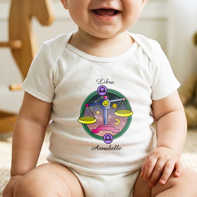 Libra Zodiac Sign Astrology Cartoon Horoscope Baby Bodysuit (Creator Uploaded)
