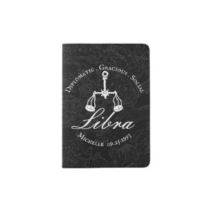 Libra Zodiac Sign Astrology Custom Black White Passport Holder