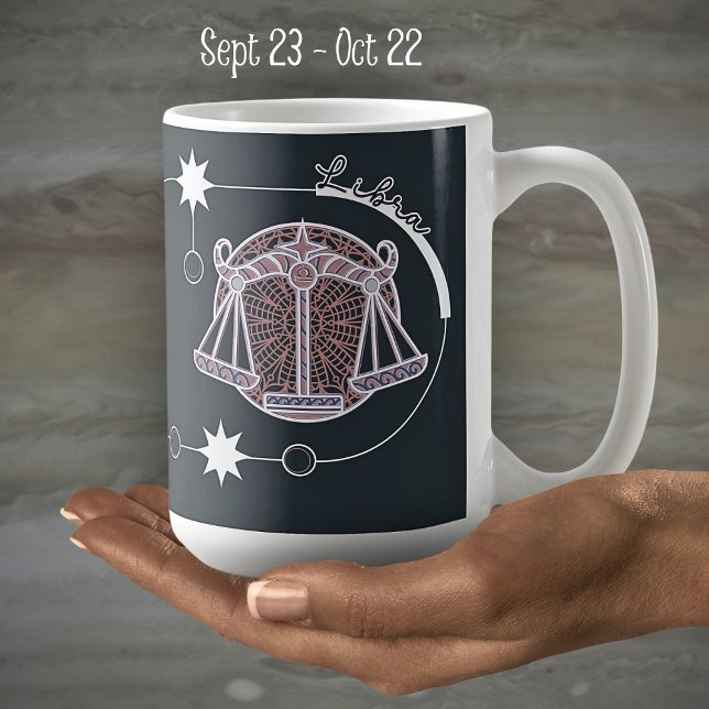 Libra Zodiac Sign Astrology Mandala Gray White Coffee Mug (Creator Uploaded)