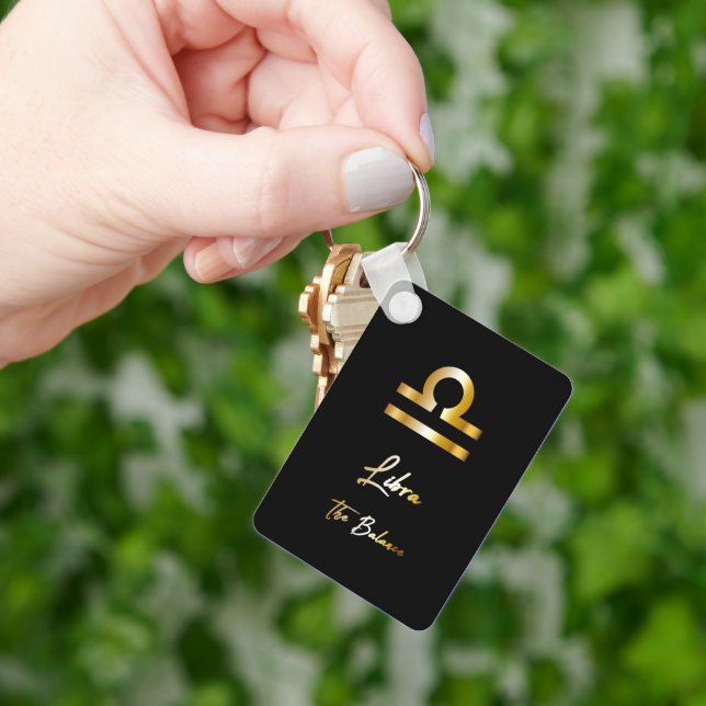 Libra Zodiac Sign, Black & Gold Keychain (Hand)