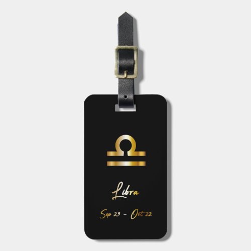 Libra Zodiac Sign Black  Gold Luggage Tag