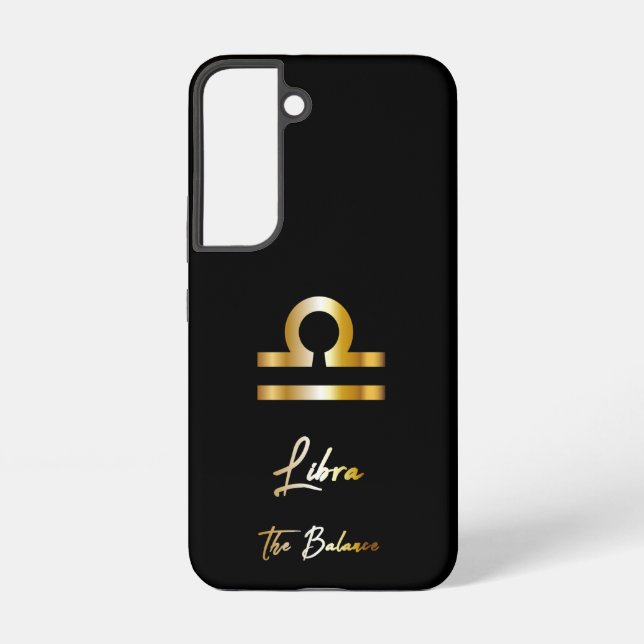 Libra Zodiac Sign, Black & Gold  Samsung Galaxy Case (Back)