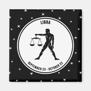 Libra Zodiac Sign, Black & White Magnet