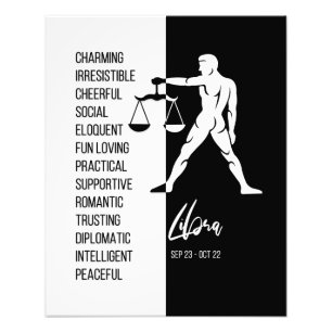 Libra Zodiac Sign, Black & White Poster
