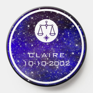 Libra Zodiac Sign Elegant Custom Name Dark Blue PopSocket
