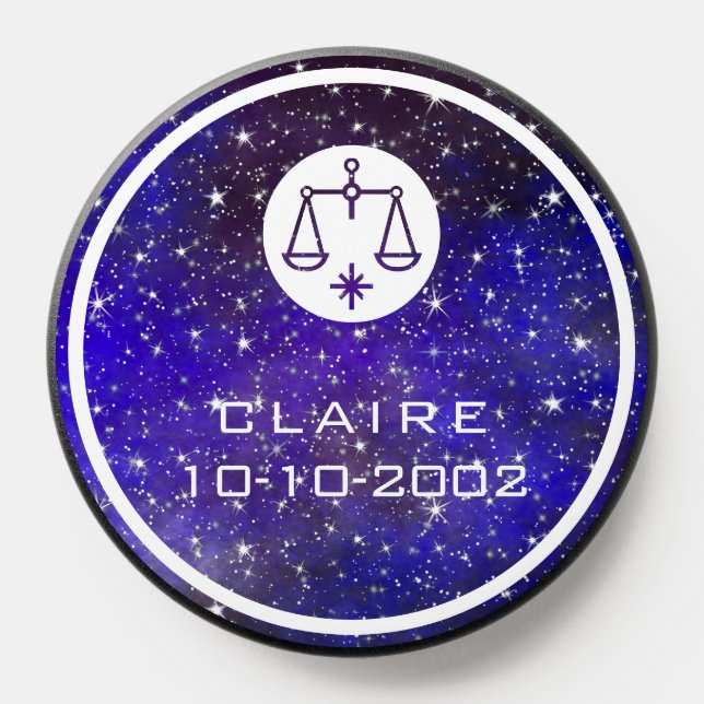 Libra Zodiac Sign Elegant Custom Name Dark Blue PopSocket (Popsocket)