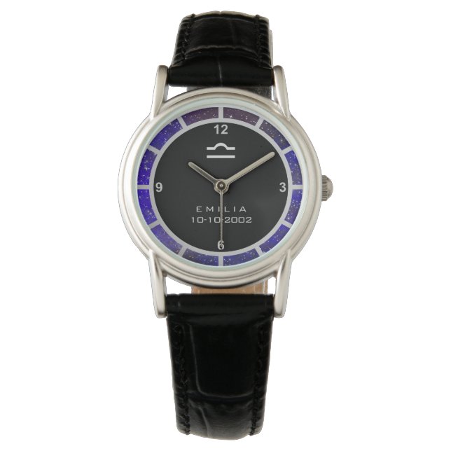 Libra Zodiac Sign Elegant Personalized Galaxy Watch (Front)