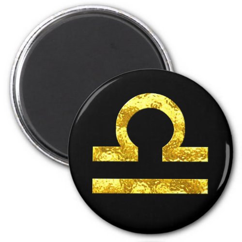 Libra Zodiac Sign Hammerd Gold Look on Black Magnet