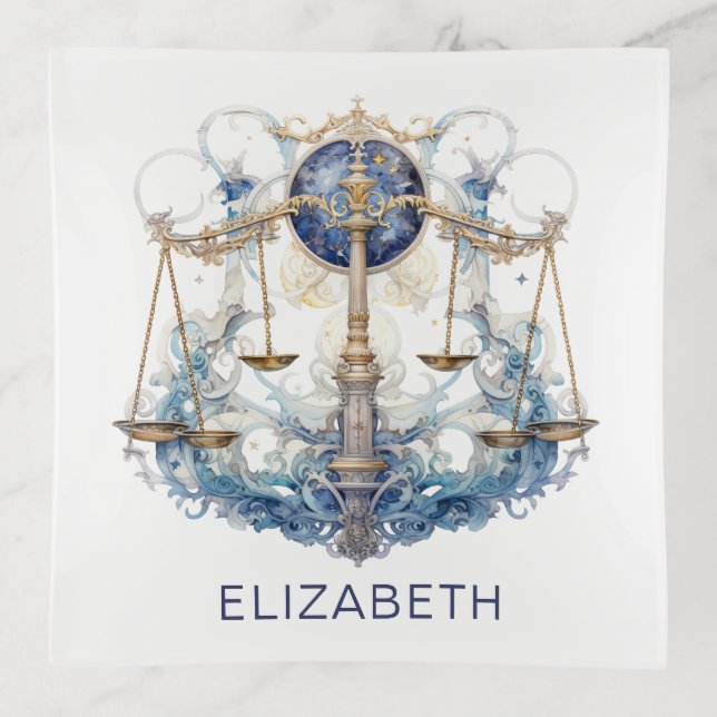 Libra Zodiac Sign Horoscope Trinket Tray (Front)