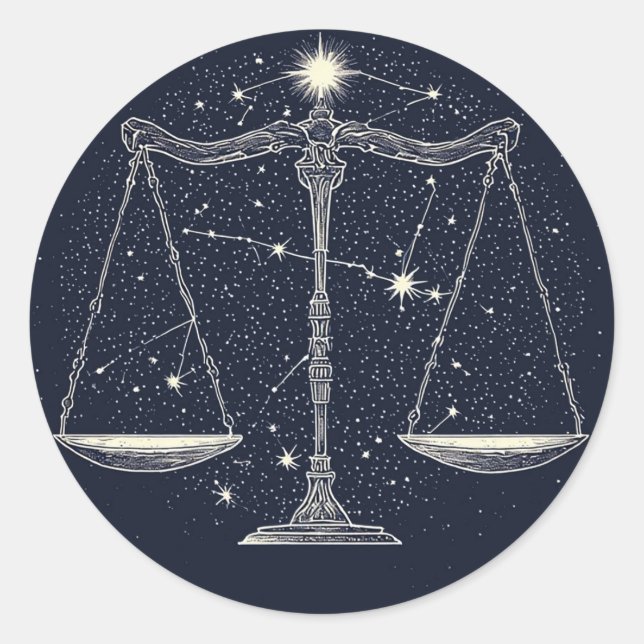 Libra Zodiac Sign Icon with Balanced Scales Classic Round Sticker (Front)