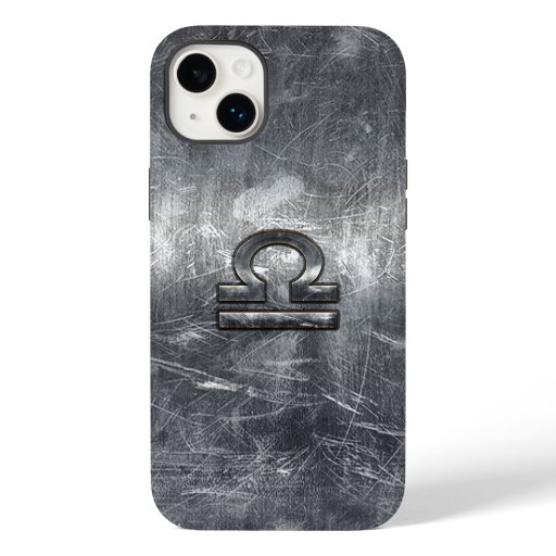 Libra Zodiac Sign in silver grunge steel style Case-Mate iPhone 14 Plus Case