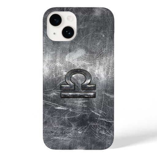 Libra Zodiac Sign in silver grunge steel style Case-Mate iPhone 14 Case