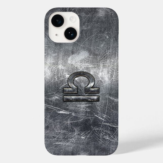Libra Zodiac Sign in silver grunge steel style Case-Mate iPhone Case (Back)