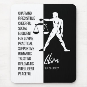 Libra Zodiac Sign Mousepad, Black & White Mouse Pad