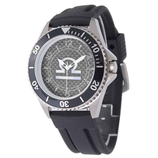 Libra Zodiac Sign on Black Carbon Dial Watch (Angled)