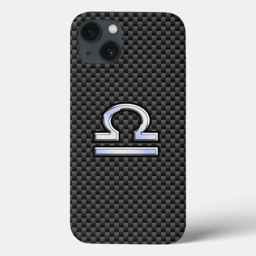 Libra Zodiac Sign on Black Carbon Fiber Print iPhone 13 Case